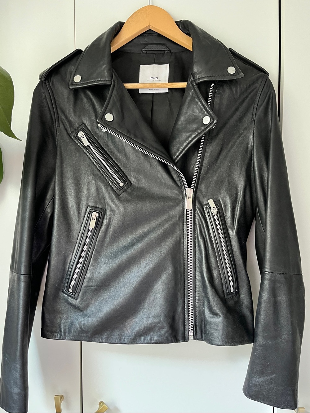Mango Leather Biker Jacket - Black